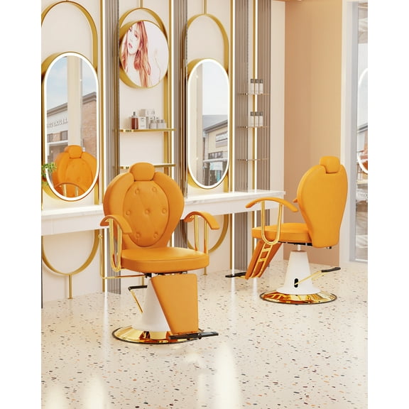 Baasha Reclining Orange Salon Chair for Hair Stylist, All-Purpose Hair Chair with Heavy-Duty Hydraulic Pump, 360Swivel Styling Chair, Hair Salon Chair with Removable Headrest, Weight Capacity 440lb