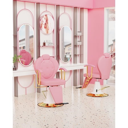 Baasha Reclining Salon Chair for Hair Stylist, All-Purpose Hair Chair with Heavy-Duty Hydraulic Pump, 360°Swivel Pink Styling Chair with Removable Headrest, Weight Capacity Up to 440 lbs - Pink