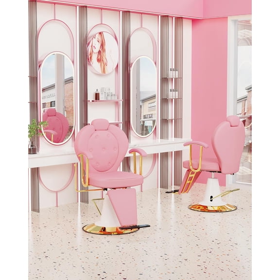 Baasha Reclining Salon Chair for Hair Stylist, All-Purpose Hair Chair with Heavy-Duty Hydraulic Pump, 360°Swivel Pink Styling Chair with Removable Headrest, Weight Capacity Up to 440 lbs - Pink