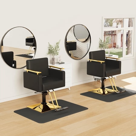 Baasha Salon Chair, Gold Barber Chair with Stainless Steel Armrest, Salon Styling Chairs for Hair Stylist, Black Hydraulic Salon Chair, Beauty Spa Equipment (Plated Gold-Black)