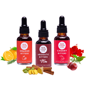 Bab Louie & Co. Non-Alcoholic Bitters Set Cherry, Orange, Aromatic Bitters for Cocktails, Mocktails, Whiskey 30ml/1oz Each, Non-Alcoholic Drinks Bitter Makes 30 Drinks Bar Essentials