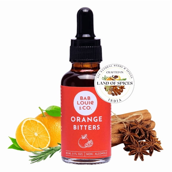 Bab Louie & Co. Orange Cocktail Bitters, Non Alcoholic Award winning Bitter (30ml/1Fl. Oz) 11 Servings, Zero-Sugar, Barrel Aged/Craft Bitters for Cocktails, Old Fashioned, Whiskey Sour, Gin