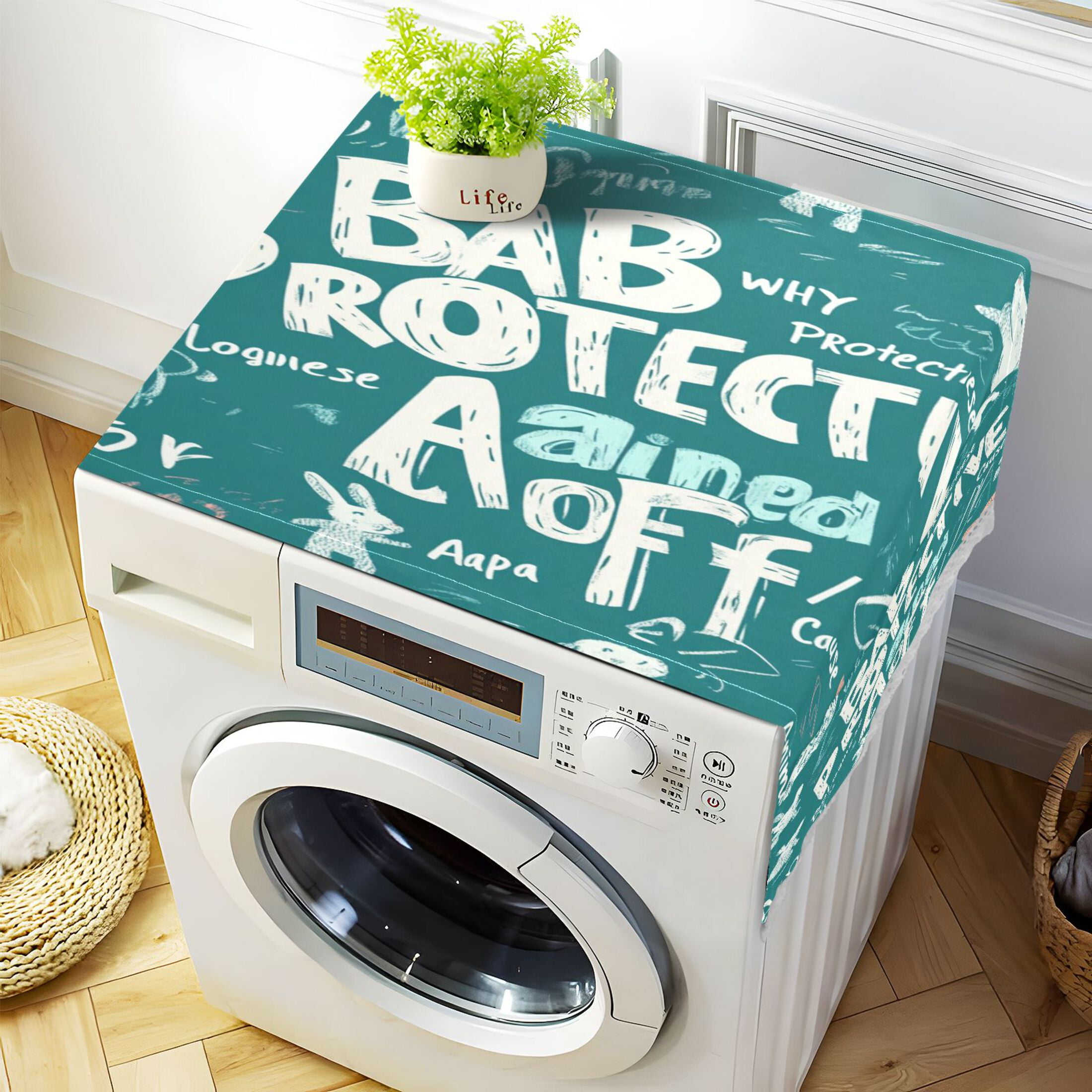 Bab Why ProtectiveWasher and Dryer Covers Dust-Proof and Oil Resistant Fridge Cover with 4 Storage Pockets Washing Machine Top Cover for Laundry Kitchen Home 51.2 x 22 In