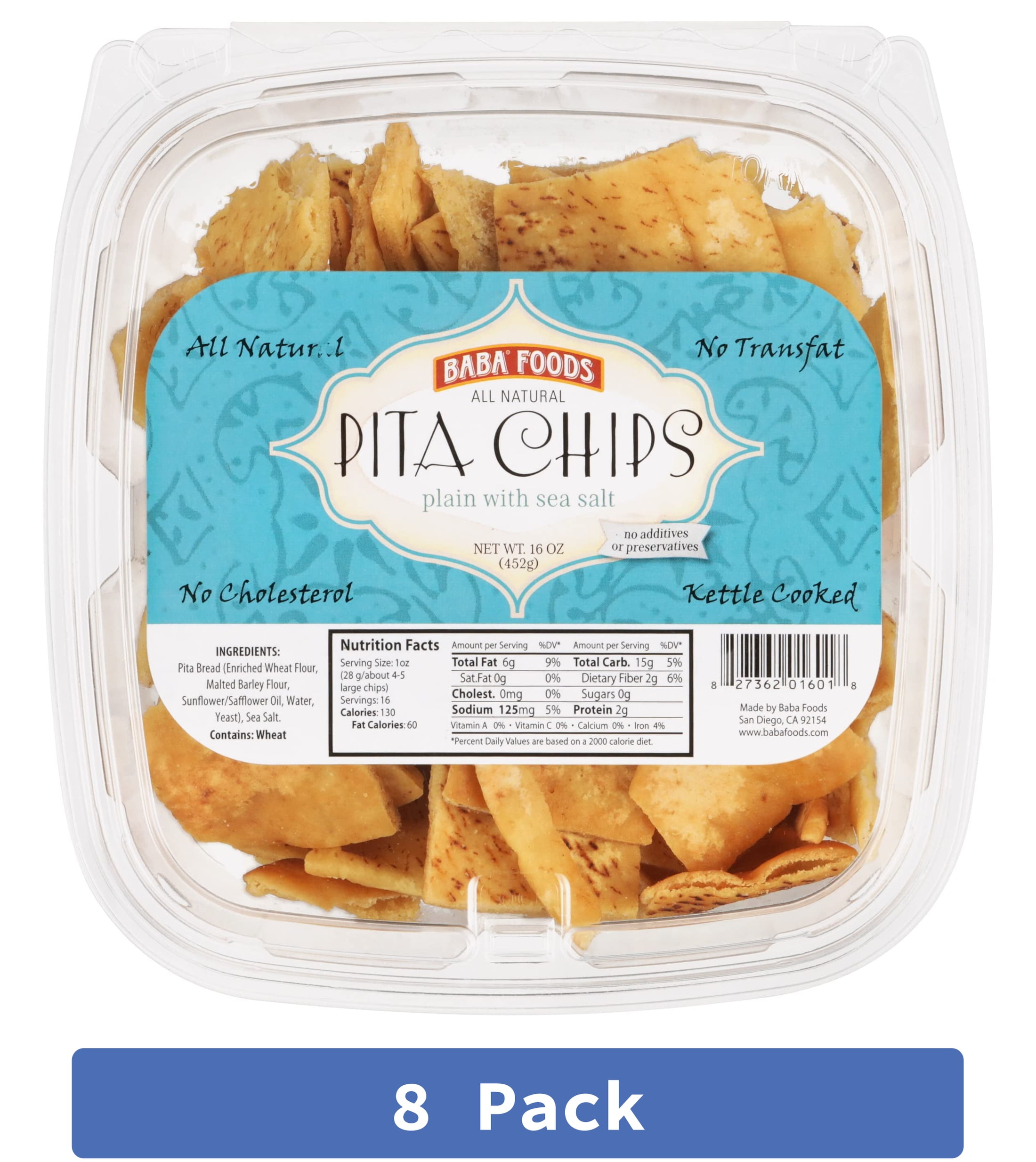 Baba Foods Plain Sea Salt Pita Chips 16 oz (Pack Of 8)