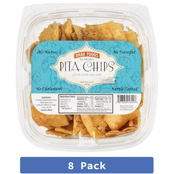 Baba Foods Plain Sea Salt Pita Chips 16 oz (Pack Of 8)