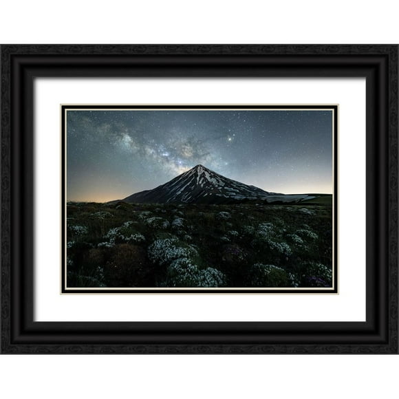 Babaei, Hosein 14x11 Black Ornate Wood Framed with Double Matting Museum Art Print Titled - Dark horse and Damavand