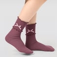 thumbnail image 1 of Babaley Kids Socks Girls Bow Decor Ruffled Edge Crew Socks Soft Comfortable Casual Daily Stylish Socks, 1 of 4