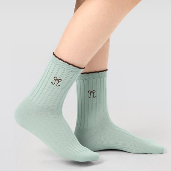 Babaley Kids Socks Girls Bow Print Soft Comfortable Breathable Stretchy Mid Calf Socks Daily Casual Summer Socks