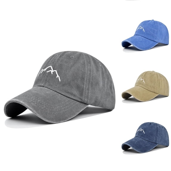 Babaley Unisex Baseball Cap Mountain Embroidered Denim Retro Washed Sun Hats Solid Color Headwear