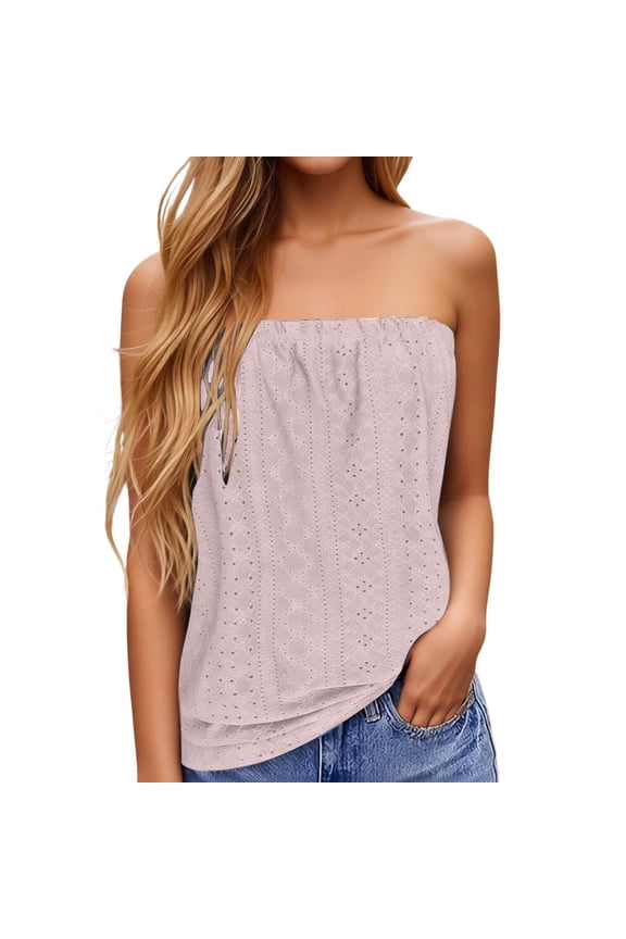 Women's Bandeau Top Casual Loose Fit Solid Color Stretchy Sleeveless Vest Tops Casual Comfortable Strapless Tops
