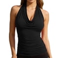 thumbnail image 1 of Babaley Women's Halter Top Cowl Neck Ruched Draped Design Solid Color Sleeveless Slim Fit Casual Stylish Elegant Vest, 1 of 5