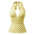 thumbnail image 1 of Babaley Women's Halter Top Y2K Style Polka Dot Print Backless Ruched Vest Slim Fit Waist Sleeveless Stylish Camisole, 1 of 4