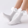 thumbnail image 1 of Babaley Women's Socks Elegant Lace Ruffle Crew Socks Comfortable Stretchy Mid Calf Trendy Hosiery, 1 of 5