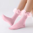 thumbnail image 1 of Babaley Women's Socks Elegant Lace Ruffle Crew Socks Comfortable Stretchy Mid Calf Trendy Hosiery, 1 of 5