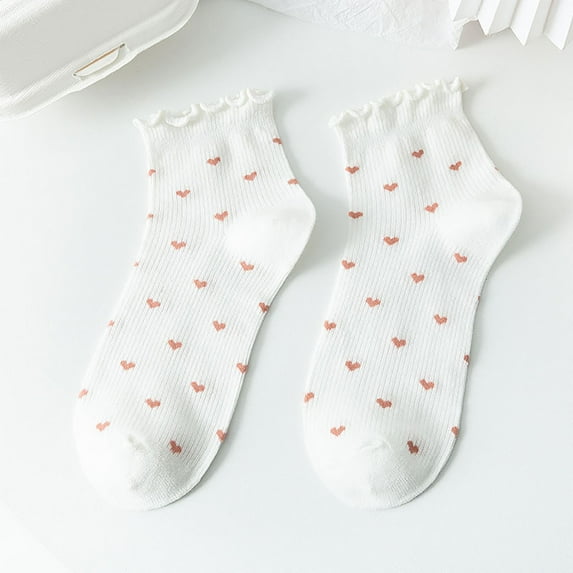 Babaley Women's Socks Ruffled Cute Heart Pattern Ankle Socks Casual Summer Lightweight Comfortable Socks