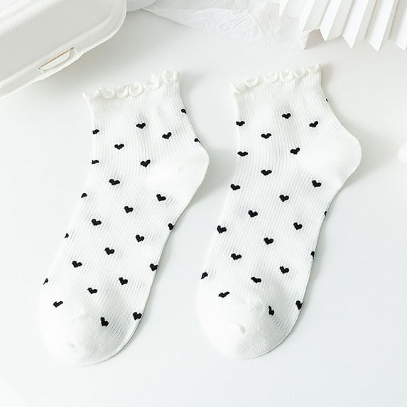 Babaley Women's Socks Ruffled Cute Heart Pattern Ankle Socks Casual Summer Lightweight Comfortable Socks