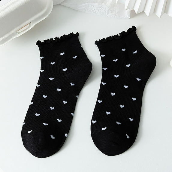 Babaley Women's Socks Ruffled Cute Heart Pattern Ankle Socks Casual Summer Lightweight Comfortable Socks