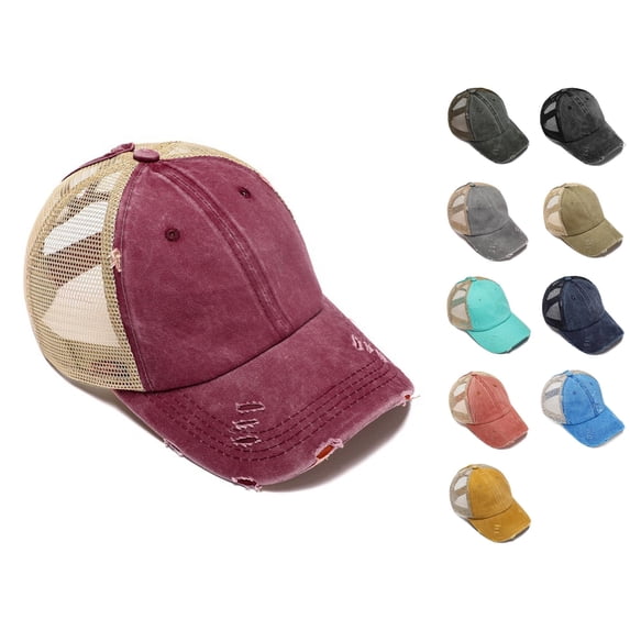 Babaley Womens Baseball Cap Ponytail Mesh Washed Hat Quick Drying Summer Versatile Casual Hat