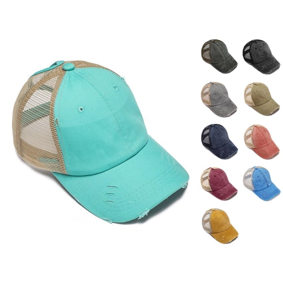 Babaley Womens Baseball Cap Ponytail Mesh Washed Hat Quick Drying Summer Versatile Casual Hat