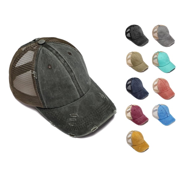 Babaley Womens Baseball Cap Ponytail Mesh Washed Hat Quick Drying Summer Versatile Casual Hat