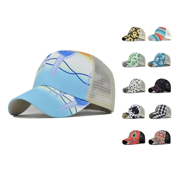 Babaley Womens Baseball Cap Random Graphic Ponytail Hats Quick Drying Casual Trendy Mesh Sun Hat