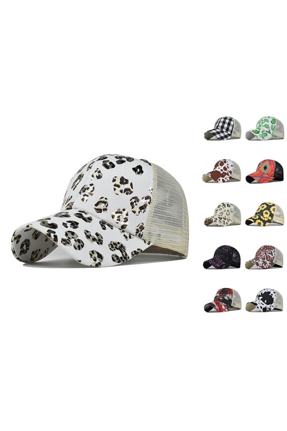 Womens Baseball Cap Random Graphic Ponytail Hats Quick Drying Casual Trendy Mesh Sun Hat