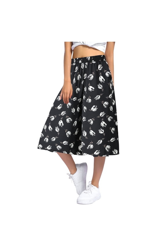 Womens Pants High Waist Culottes Printed High Waist Elastic Waistband Thin Wide Leg Pants Fashion Casual Pants