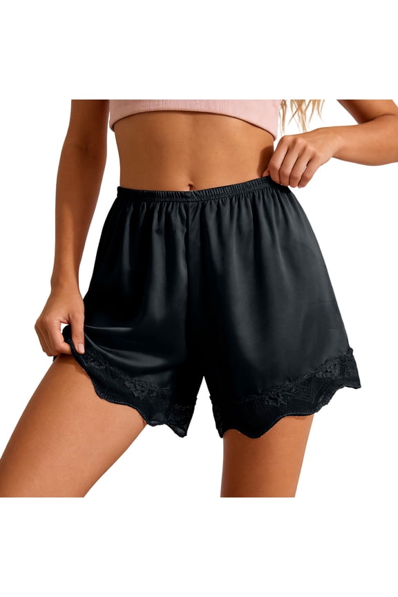 Womens Slip Shorts Lace Trim Elastic Waist Lounge Sleep Shorts Loose Stretch Pull On Under Dress Layering Shorts