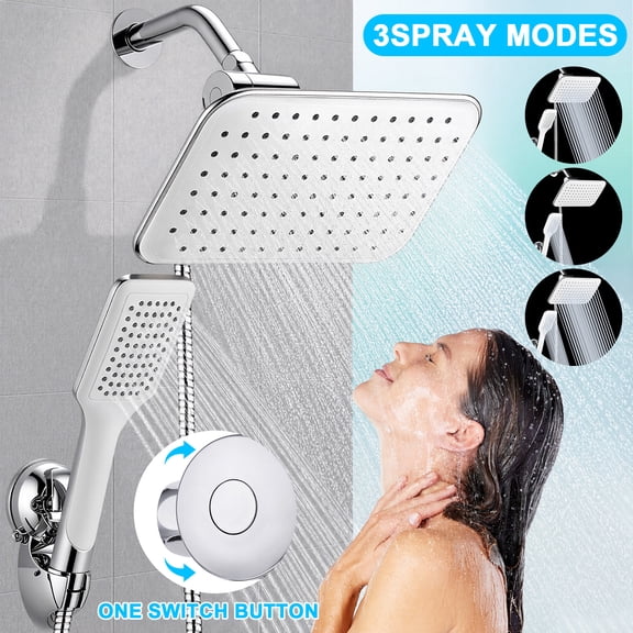 YEERSWAG 10" Rain Shower Head Combo with Handheld Spray,3 Spray Modes High Pressure Dual Shower System,Self-Cleaning Nozzles with 5FT Hose,Adjustable Suction Cup Bracket,3 Way Diverter for Bathroom