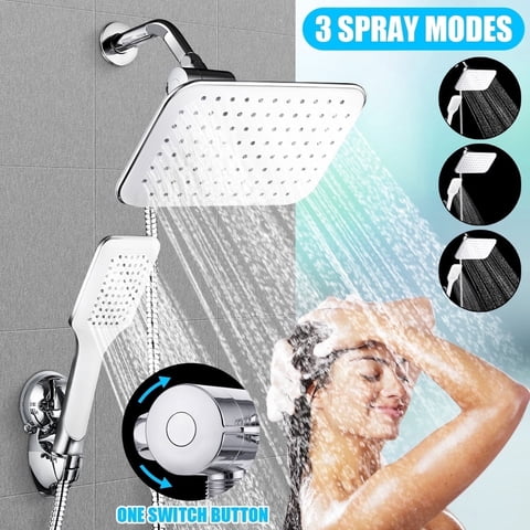 YEERSWAG Dual Shower Head Combo, 10" High Pressure Rainfall Showerhead with Handheld, 5ft Stainless Steel Hose, Square Chrome Finish  Adjustable Wall Mount Bracket, Self-Cleaning Nozzles