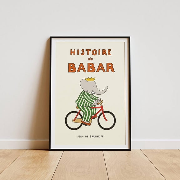 Babar Bicycle Nursery Wall Art Print, Unframed Paper Poster 8x10in