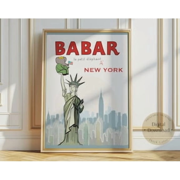 Babar Elephant, New York Poster Vintage Style Wall Decor Physical Poster , Poster Print Only