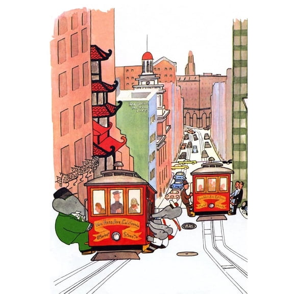 Babar Poster, Cable Car, San Francisco, California, Babar the Elephant, Art Print