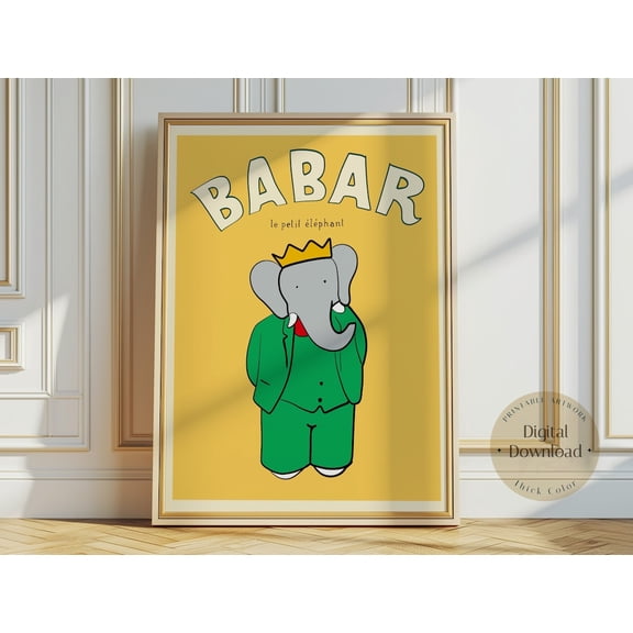 Babar The Elephant Print, Retro Nursery Decor, Unframed Paper Poster 8x10in