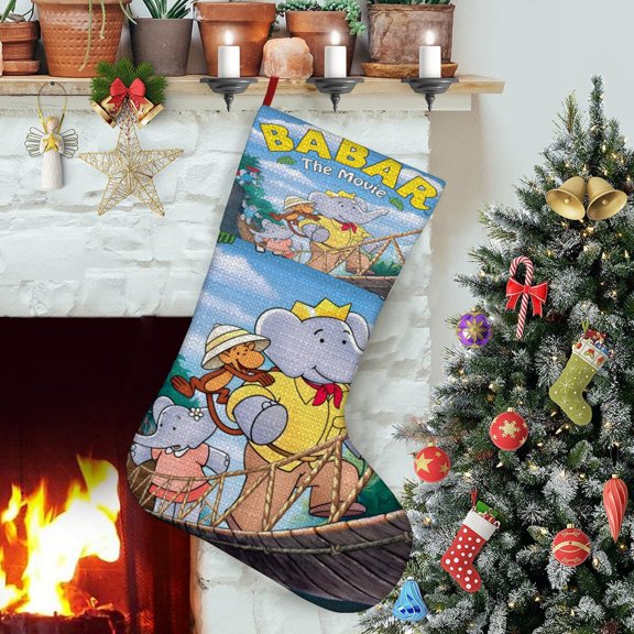 Babar-theme Christmas StockingsFine white linen for Stairs Fireplace Hanging Xmas Home Decor Christmas gift17.7"X12.6"(45cm32cm)