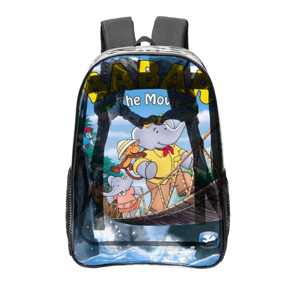 Babar-theme Clear Backpack Heavy Duty Transparent Bag See Through Bookbag for Work, Sport, College, Travel12.2X16.9"(31X43cm)