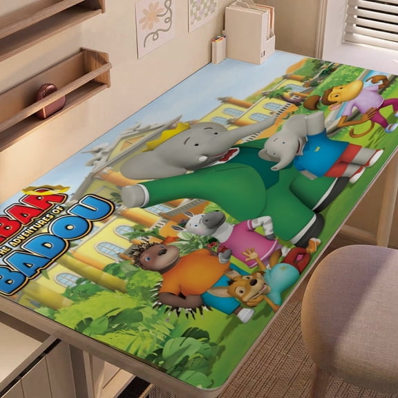 Babar-themed extra-large Non-Slip Base leather Desk Table mat—versatile for computer desks, dining tables, and more.12"x24"(30X60cm）