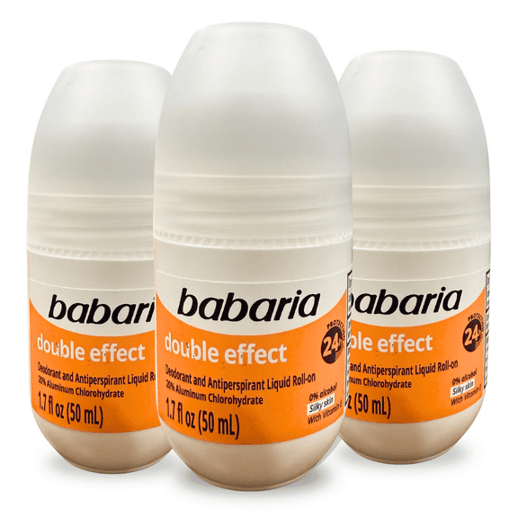Babaria Double Effect Vit E Roll-On Deodorant 50ml24h, No Alcohol (3-Pack)