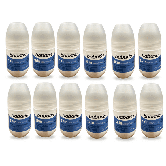 Babaria Natural Roll-On Deodorant 50ml 24h Protection, No Alcohol (12-Pack)