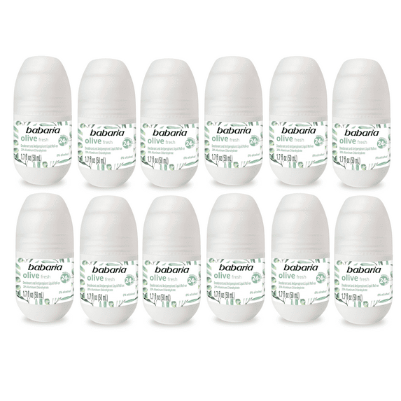 Babaria Olive Fresh Roll-On Deodorant 50ml –24h, No Alcohol (12-Pack)