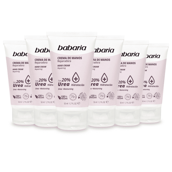 Babaria Urea Hand Cream 1.7oz  No Alcohol, Vegan, Daily Hydration (6-Pack)
