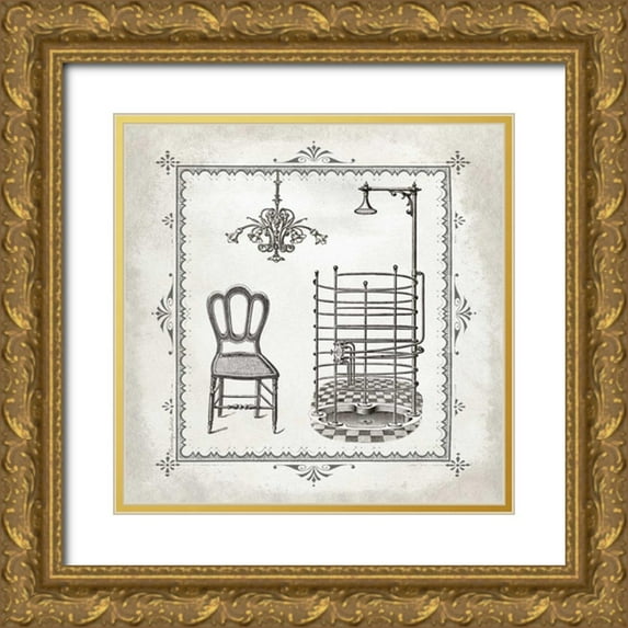 Babbitt, Gwendolyn 12x12 Gold Ornate Wood Framed with Double Matting Museum Art Print Titled - Tub and Chandelier II