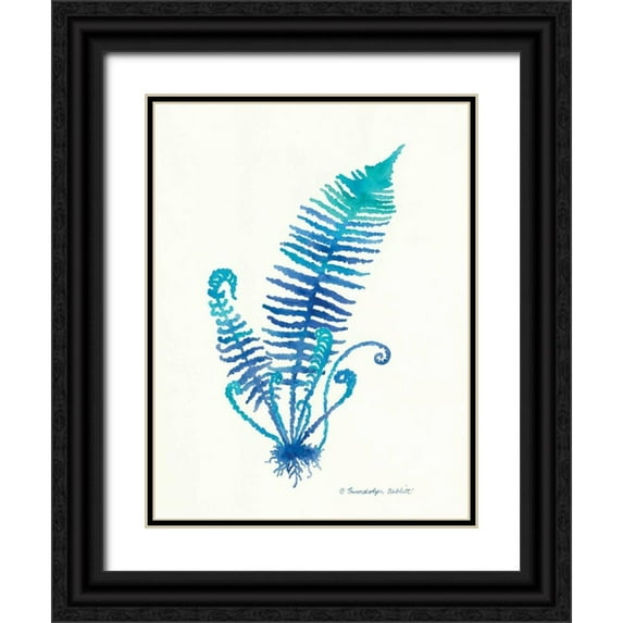 Babbitt, Gwendolyn 12x14 Black Ornate Wood Framed with Double Matting Museum Art Print Titled - Ombre Fern II