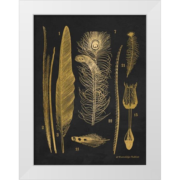 Babbitt, Gwendolyn 12x14 White Modern Wood Framed Museum Art Print Titled - Gold Feathers I