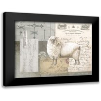 Babbitt, Gwendolyn 14x12 Black Modern Framed Museum Art Print Titled - Sheep On Ephemera II