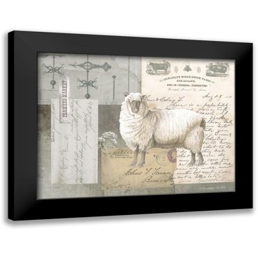 Babbitt, Gwendolyn 14x12 Black Modern Framed Museum Art Print Titled - Sheep On Ephemera II