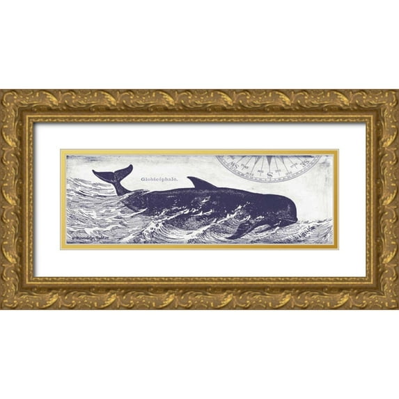Babbitt, Gwendolyn 14x7 Gold Ornate Wood Framed with Double Matting Museum Art Print Titled - Whale on Cream I