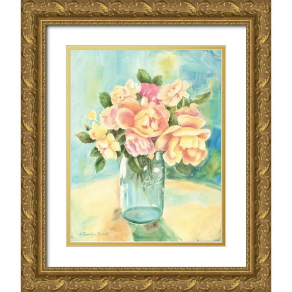 Babbitt, Gwendolyn 15x18 Gold Ornate Wood Framed with Double Matting Museum Art Print Titled - Roses In Jar