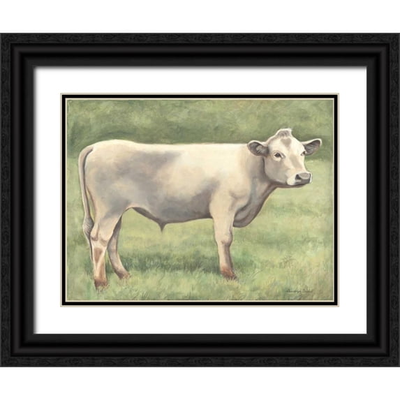 Babbitt, Gwendolyn 18x15 Black Ornate Wood Framed with Double Matting Museum Art Print Titled - Cow in Field