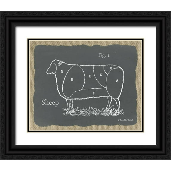 Babbitt, Gwendolyn 24x20 Black Ornate Wood Framed with Double Matting Museum Art Print Titled - Sheep on Burlap